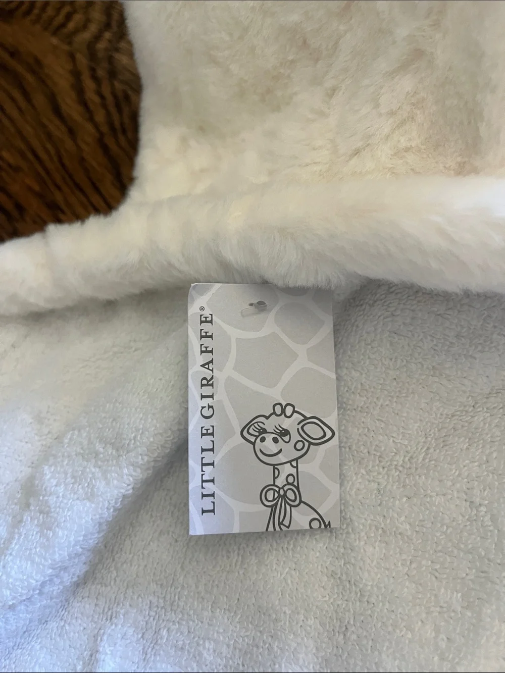 Little Giraffe Plush Hooded Baby Towel in White with Bear Ears